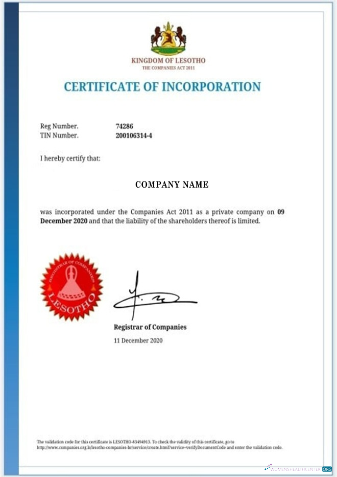 Download Lesotho Certificate of Incorporation Photoshop template